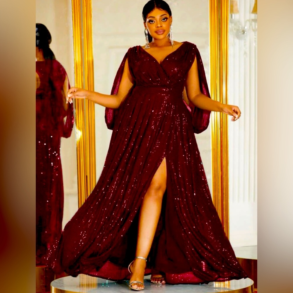 Wine colored sequined ball gown, size 4X 20/22